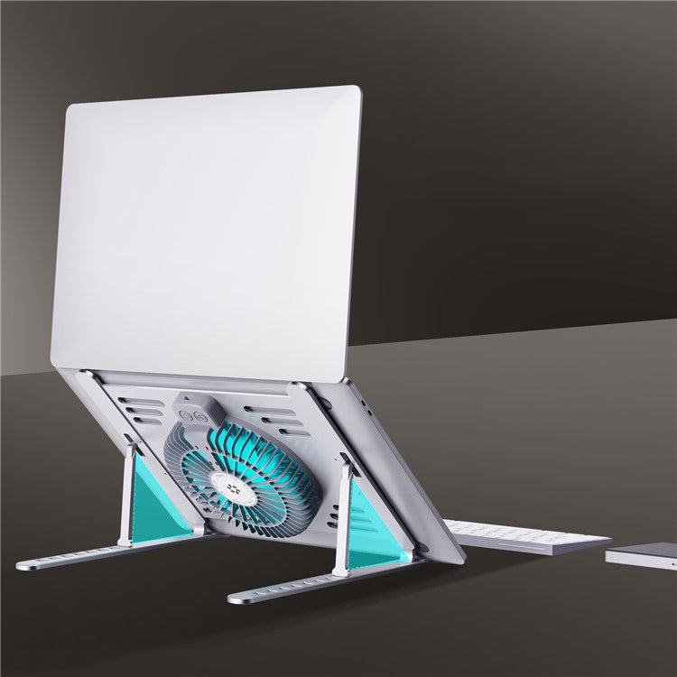 R-JUST HZ44 Foldable Height Adjustable Laptop Cooling Fan Base Metal Notebook Cooler Stand - Black