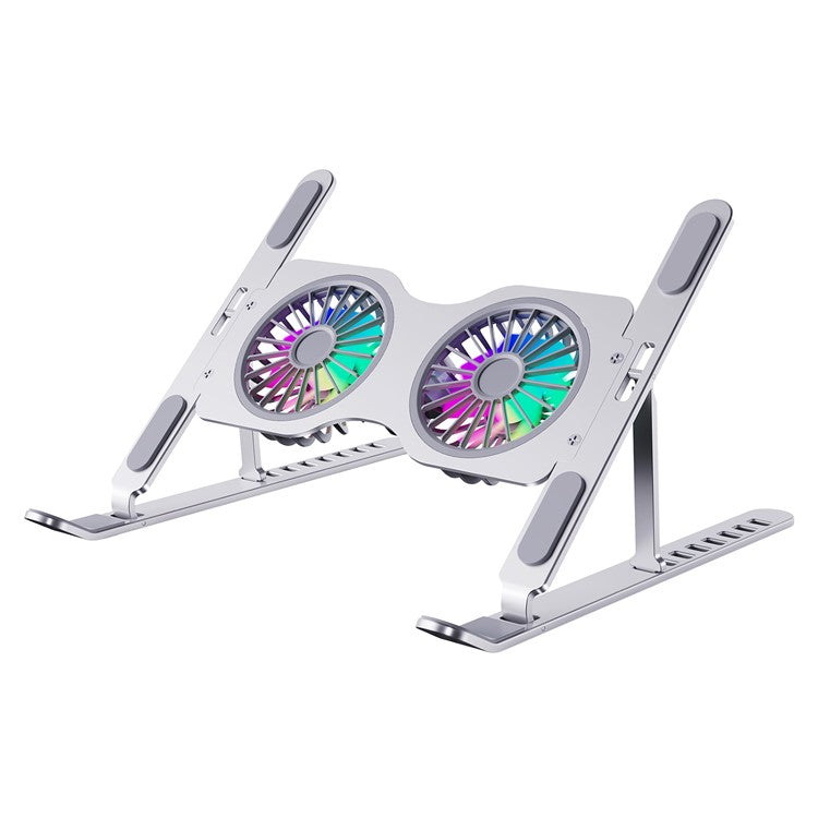 R-JUST HZ45 Foldable Height Adjustable Dual Fan Laptop Cooling Stand Notebook Metal Cooler - Silver