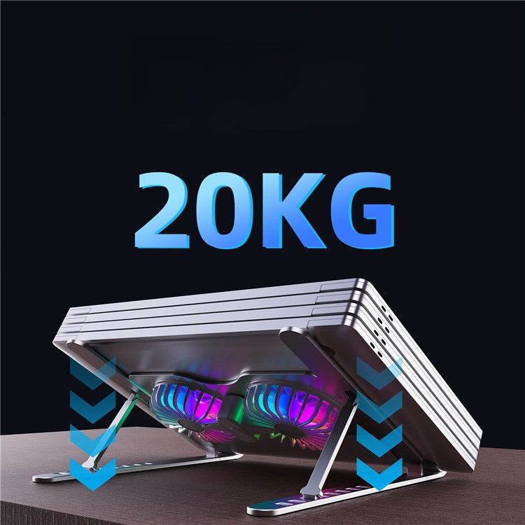 R-JUST HZ45 Foldable Height Adjustable Dual Fan Laptop Cooling Stand Notebook Metal Cooler - Silver