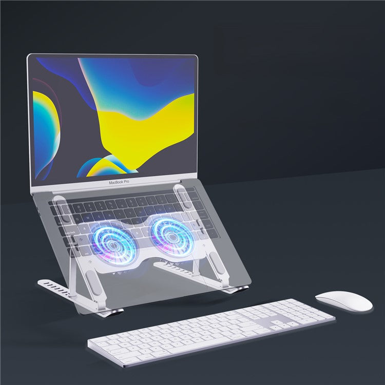 R-JUST HZ45 Foldable Height Adjustable Dual Fan Laptop Cooling Stand Notebook Metal Cooler - Silver