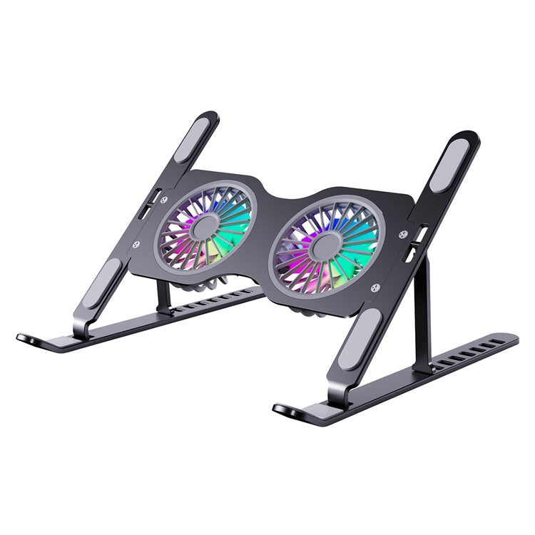 R-JUST HZ45 Foldable Height Adjustable Dual Fan Laptop Cooling Stand Notebook Metal Cooler - Black