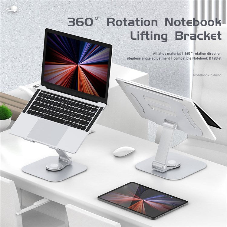 R-JUST BJ01-02 360 Degree Rotation Notebook Lifting Bracket Aluminum Alloy Laptop Riser Stand