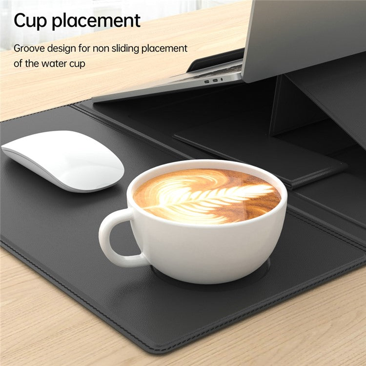 Multifunction Desk Mat PU Leather Laptop Riser Phone Book Holder Stand Waterproof Table Placemat Mouse Pad