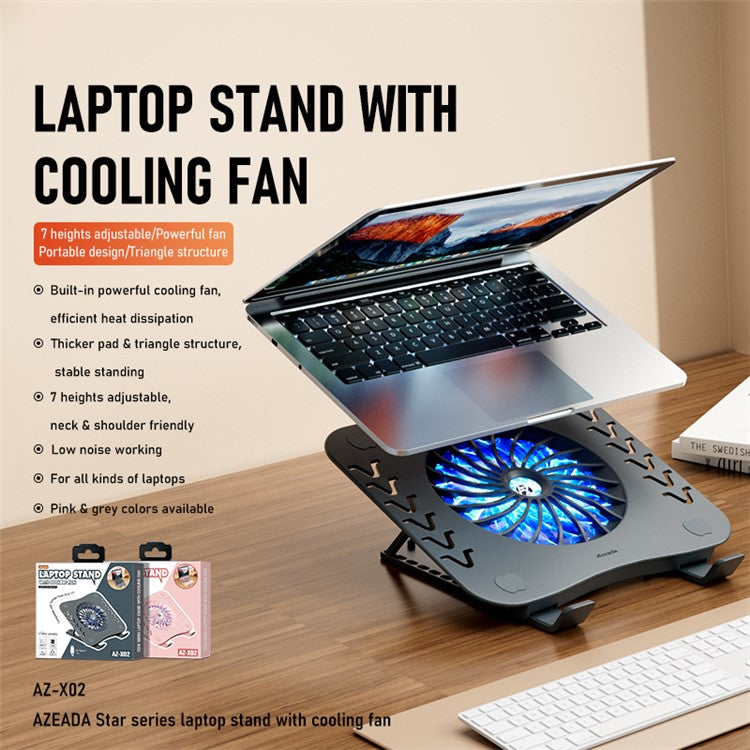 AZEADA AZ-X02 Folding Notebook Cooling Pad 7 Height Adjustable Laptop Tablets Stand with Cooling Fan - Pink