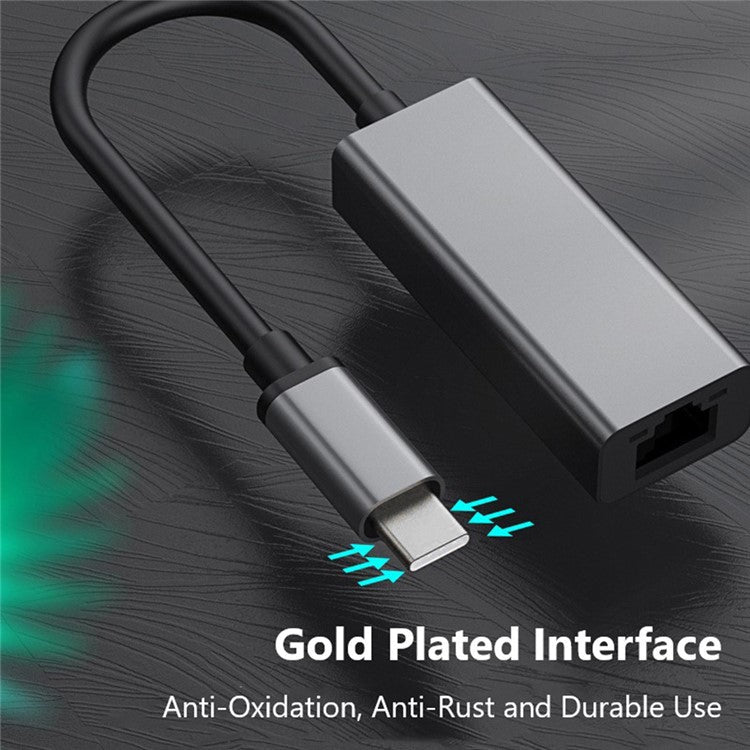0352B 1000Mbps Type-C to RJ45 Lan Adapter Ethernet Network Card with LED Indicator - Grey