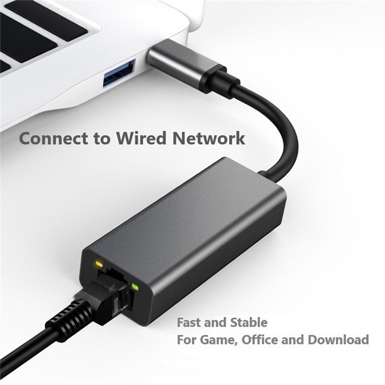 0352B 1000Mbps Type-C to RJ45 Lan Adapter Ethernet Network Card with LED Indicator - Grey