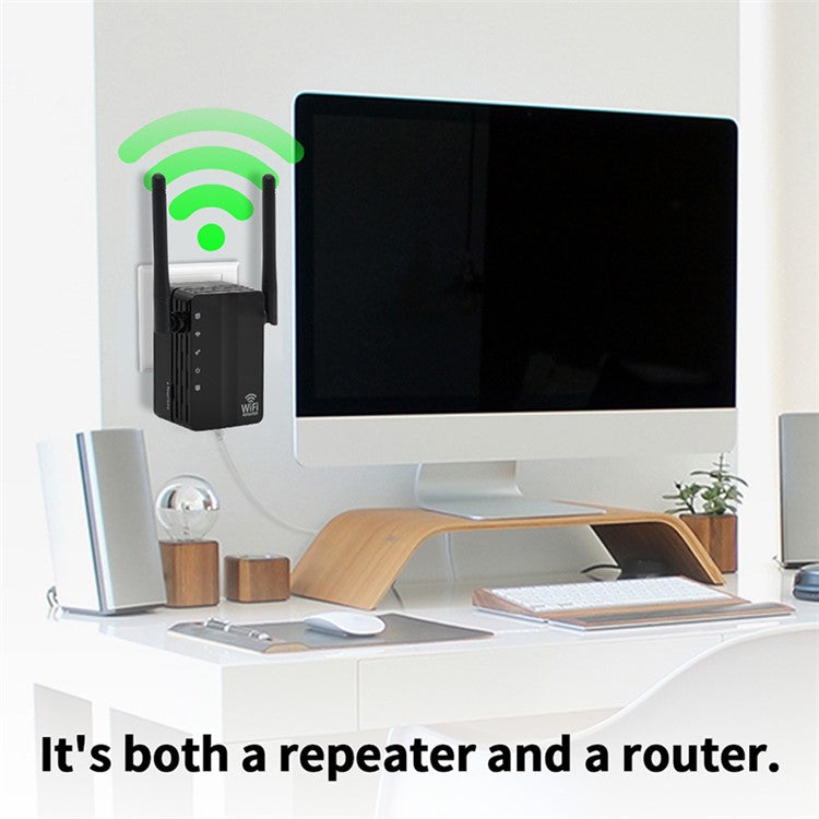 300Mbps Wireless N Range Extender 2 Port WiFi Repeater Router Signal Booster Extender Signal Amplifier for Home Travel - Black/EU Plug