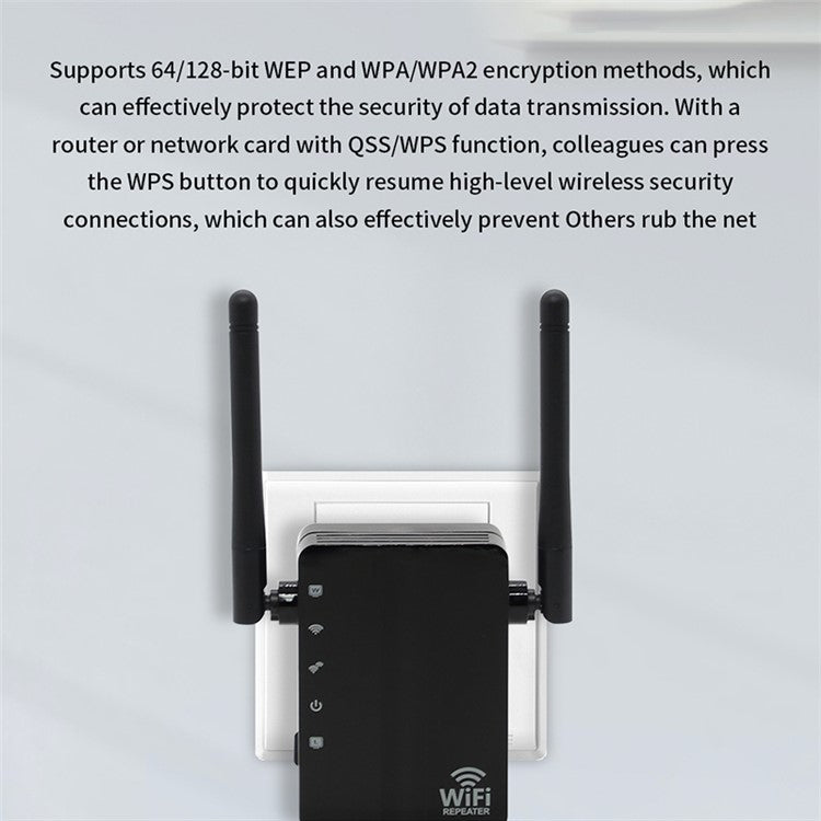 300Mbps Wireless N Range Extender 2 Port WiFi Repeater Router Signal Booster Extender Signal Amplifier for Home Travel - Black/EU Plug
