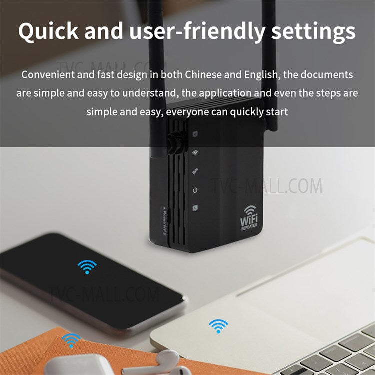 300Mbps Wireless N Range Extender 2 Port WiFi Repeater Router Signal Booster Extender Signal Amplifier for Home Travel - Black/US Plug