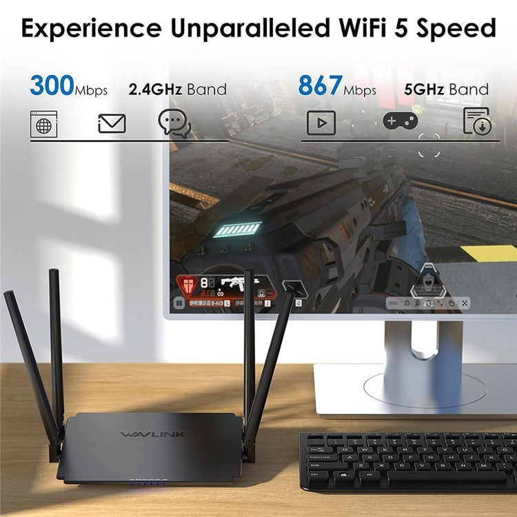 WAVLINK WS-WN532A3-B AC1200M Wireless Routers WPA2-PSK 300Mbps Dual Band Wireless Repeater with 4 Antennas - AU Plug