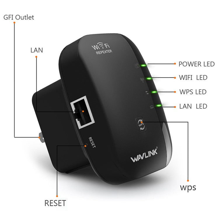 WAVLINK WN560N2 WPS Protection Amplifier WiFi Repeater 2.4G N300 WiFi Extension Repeater with 3dBi Internal Antenna - US Plug