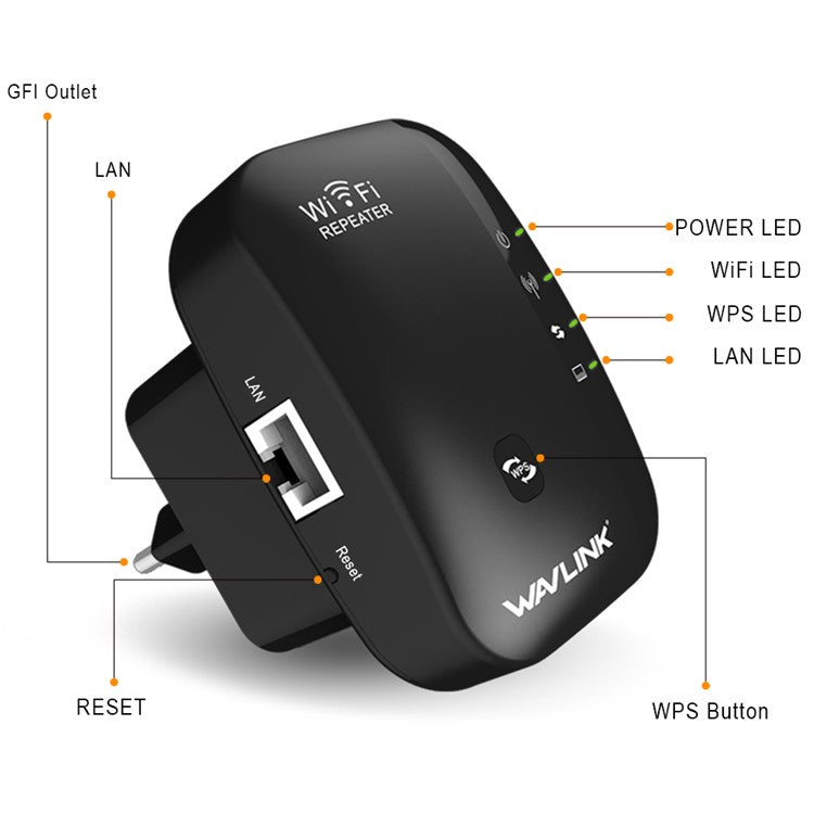 WAVLINK WN560N2 WPS Protection Amplifier WiFi Repeater 2.4G N300 WiFi Extension Repeater with 3dBi Internal Antenna - EU Plug