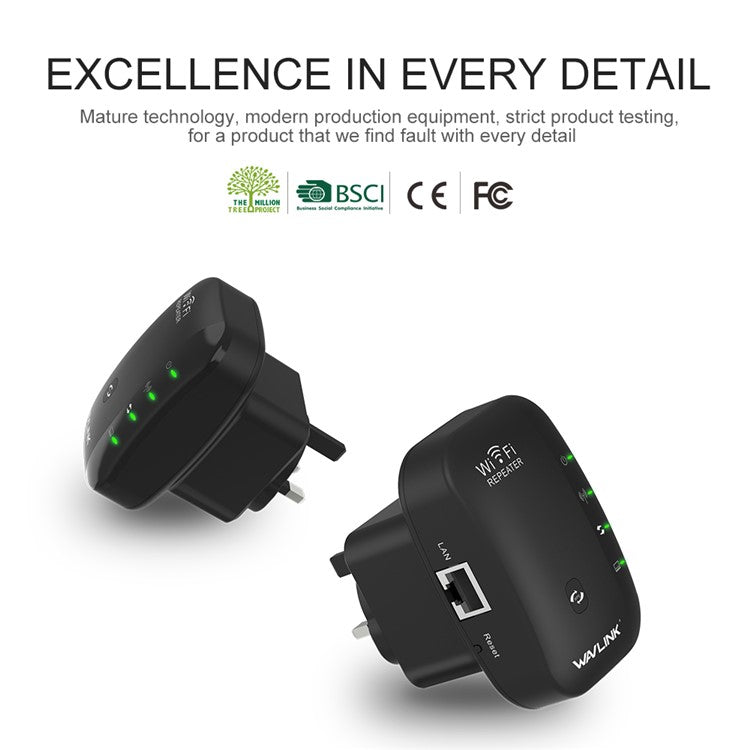 WAVLINK WN560N2 WPS Protection Amplifier WiFi Repeater 2.4G N300 WiFi Extension Repeater with 3dBi Internal Antenna - UK Plug