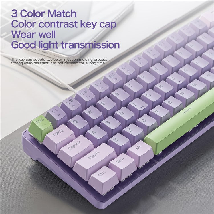 ZIYOULANG K65 78 Keys Hot Swappable Mechanical Keyboard RGB Light USB Wired Keyboard - Purple+Blue Switch