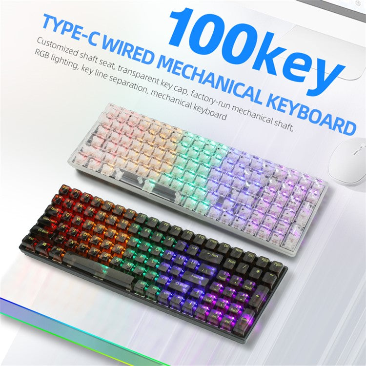 Y-FRUITFUL K10 Mechanical 100-Key Type-C Wired Keyboard with Clear Keycap - Transparent Black