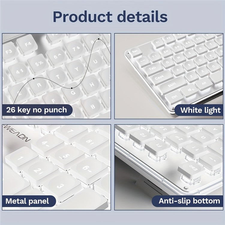 EWEADN GX710 Stylish Home Office Computer Laptop Keyboard USB Wired Mute Backlit Keyboard - Blue Backlit