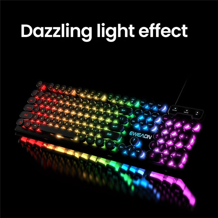 EWEADN GX30 Retro Punk Computer Laptop Keyboard USB Wired Backlit Gaming Keyboard - Black / Ice Blue Light