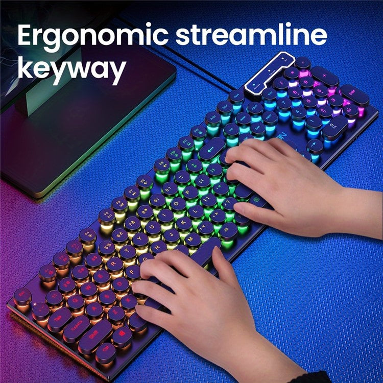 EWEADN GX30 Retro Punk Computer Laptop Keyboard USB Wired Backlit Gaming Keyboard - Black / Ice Blue Light