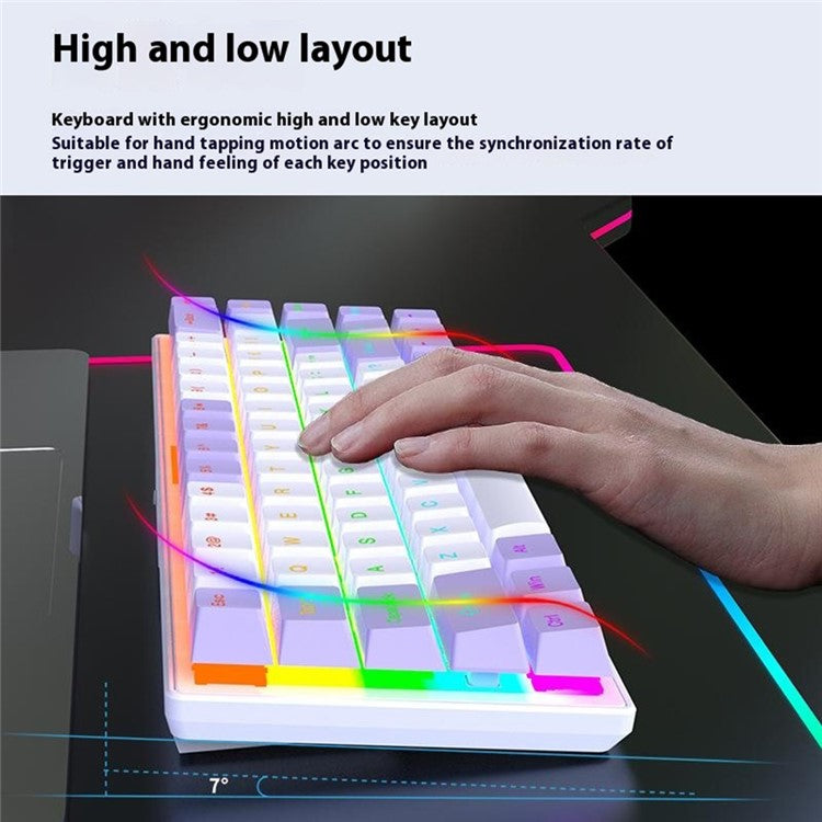 Y-FRUITFUL K68 Color Splicing Wired Keyboard 68-Key RGB Backlit Computer Office Gaming Keyboard - Purple+White