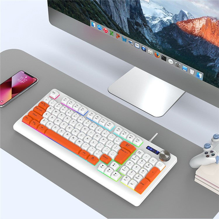 Y-FRUITFUL K93 Color Splicing Wired Keyboard 93-Key RGB Light Office Gaming Computer Keyboard - Orange+White