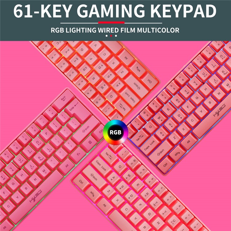 HXSJ V700 61 Keys USB Wired Gaming Keyboard with Colorful Backlight for Computer Desktop Laptop PC - Pink