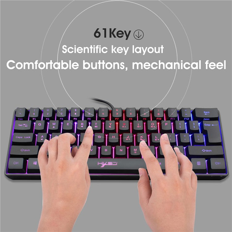 HXSJ V700 61 Keys USB Wired Gaming Keyboard with Colorful Backlight for Computer Desktop Laptop PC - Black