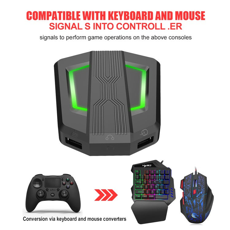 HXSJ V100 One Hand Gaming Keyboard + H300 7-Color Lightning Game Mouse + P6 Keyboard Mouse Converter Set
