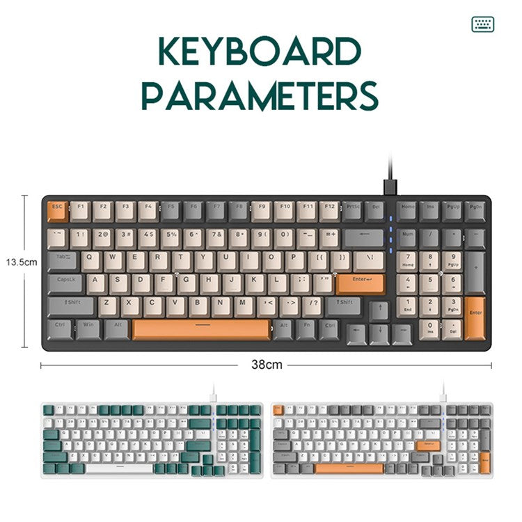 FREE WOLF K3 Mechanical Keyboard 100-Key Gaming Keyboard with Colorful Light Effects for Office Home Computers Laptops - Green/Red Switch