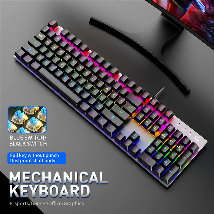 FREE WOLF K1 104 Keys Full Size Mechanical Gaming Keyboard RGB Backlit USB Keyboard for PC Gamer Laptop - Blue Switch