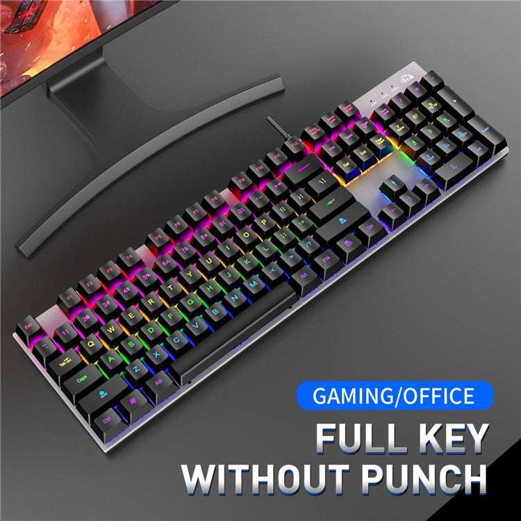 FREE WOLF K1 104 Keys Full Size Mechanical Gaming Keyboard RGB Backlit USB Keyboard for PC Gamer Laptop - Blue Switch