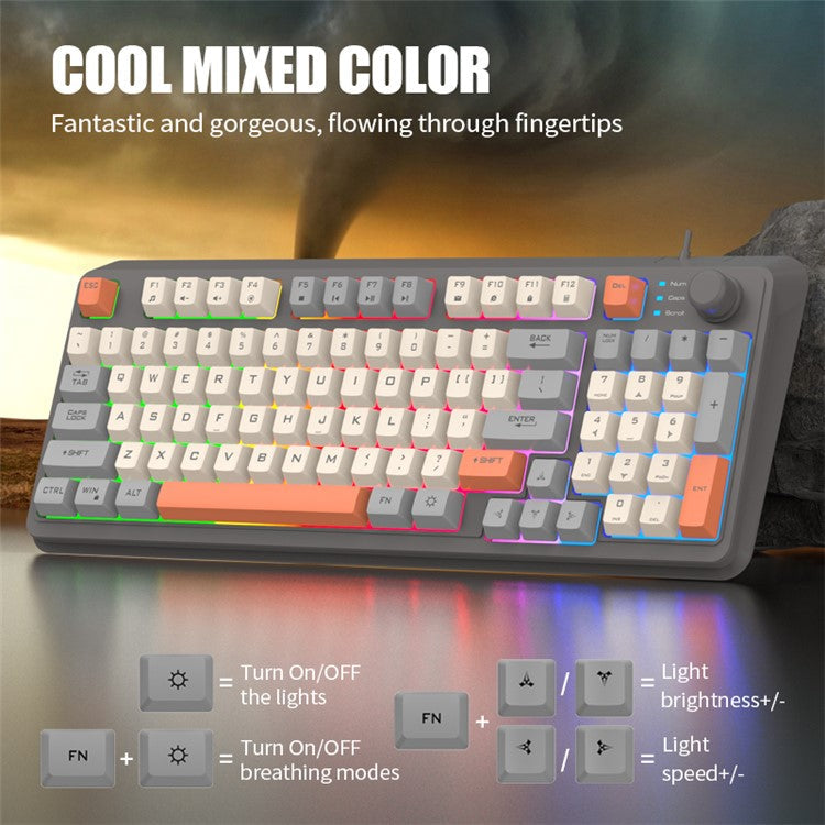 XUNFOX K82 94 Keys Gaming Wired Keyboard Mixed Color Backlit USB Keyboard with Kickstand - Slight Light