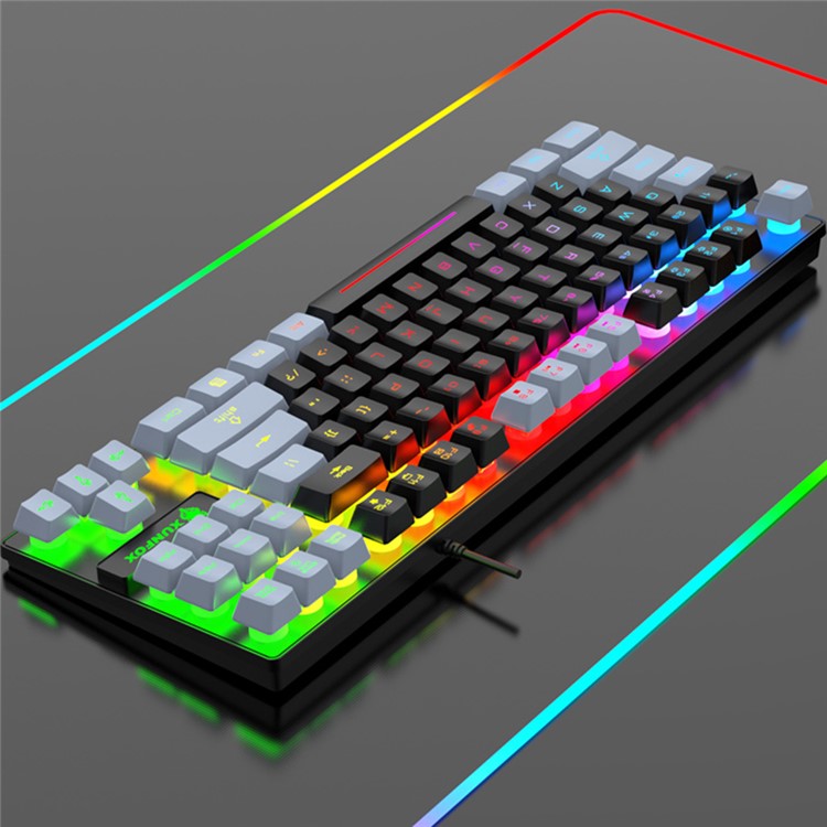 XUNFOX K10 USB Wired Mechanical Hand-Feel Keyboard 87 Keys Gamer Keyboard with Colorful Backlight - Black / Grey