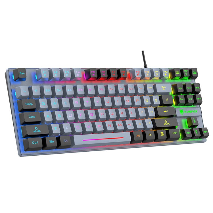 XUNFOX K10 USB Wired Mechanical Hand-Feel Keyboard 87 Keys Gamer Keyboard with Colorful Backlight - Grey / Black