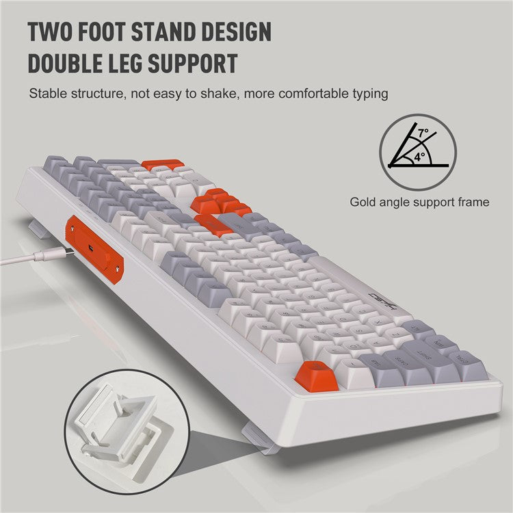 HXSJ V300 Mechanical Gaming Keyboard 108 Keys RGB Streamer Adjustable Backlit Wired Keyboard - Grey+White+Orange