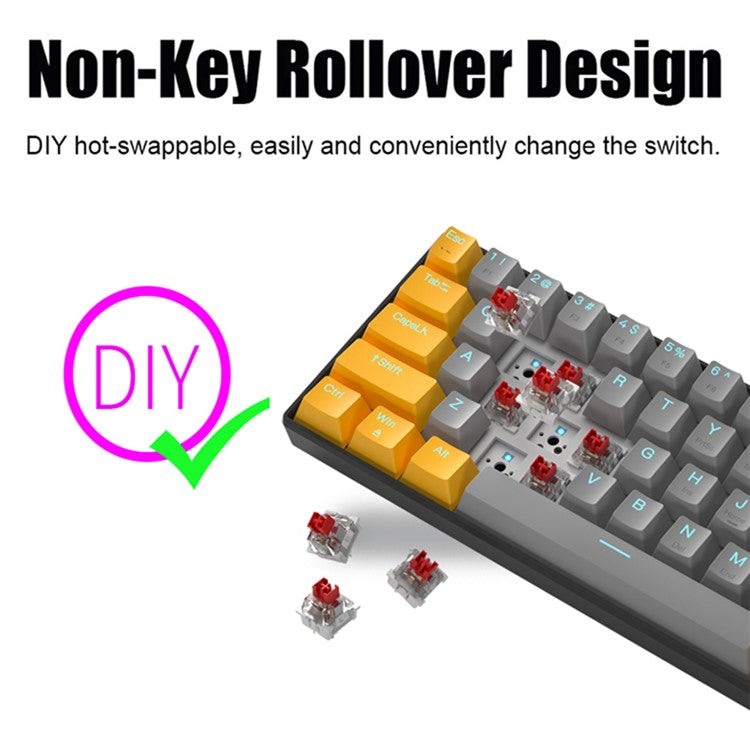 IBLANCOD K61 Mixed Color Keycap Mechanical Blue Backlight Gaming Keyboard for Computer - Black+Red