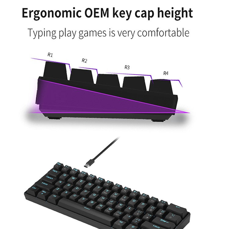 IBLANCOD K61 Mixed Color Keycap Mechanical Blue Backlight Gaming Keyboard for Computer - Yellow+Grey / Blue