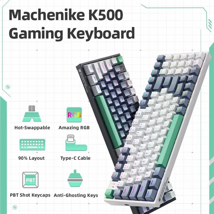 MACHENIKE K500-94 Wired Gaming Keyboard RGB Backlight Mechanical Feel Ergonomic Keyboard - Red Switch / White