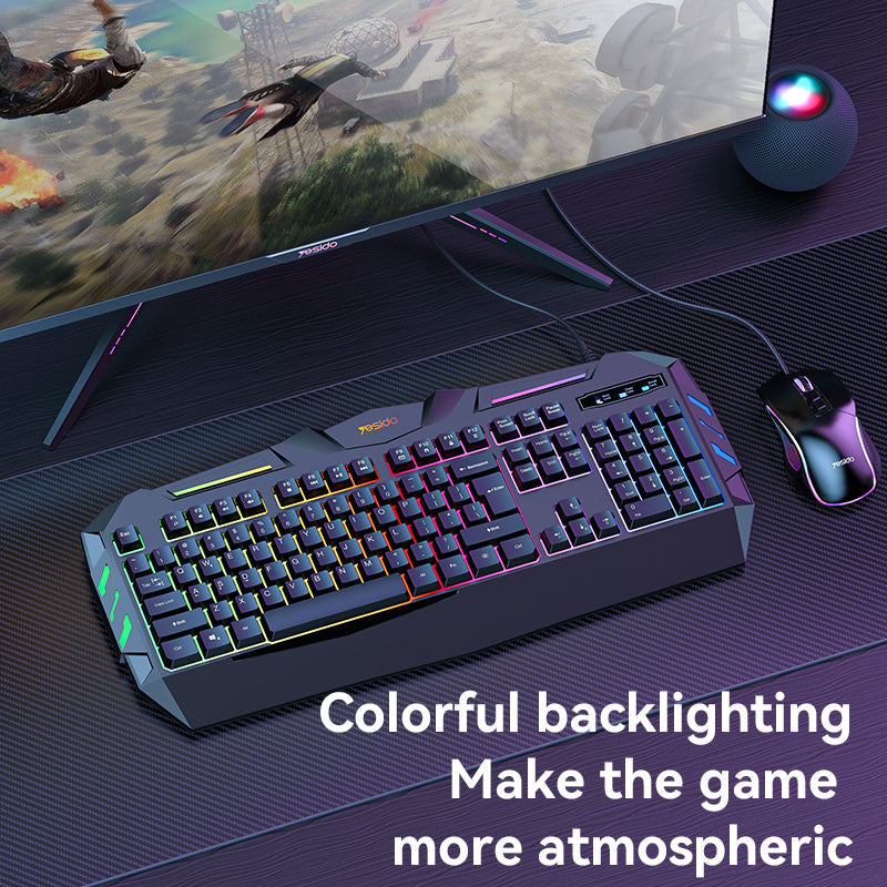 YESIDO KB21 1.5m USB Wired Keyboard 104-key Gaming Keyboard with Breathing Light