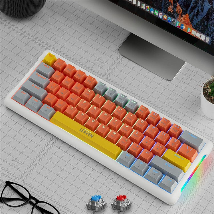 LEAVEN K610 1.6m Wired 61-key Water-cooled E-sports Gaming Mechanical Keyboard, Classic Version - Grey+Orange+Yellow / Blue Switch