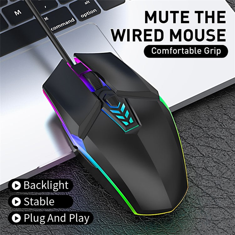 MORZZOR S700 Mute 1600 DPI Optical Mouse USB Wired Computer Laptop Gaming Mice with Colorful Breathing Light - Blue