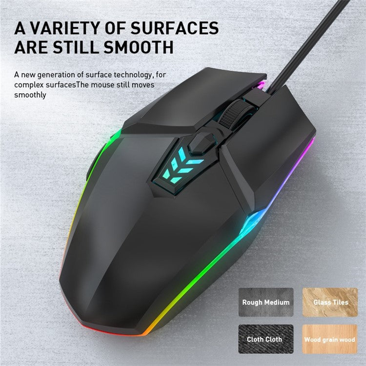 MORZZOR S700 Mute 1600 DPI Optical Mouse USB Wired Computer Laptop Gaming Mice with Colorful Breathing Light - Blue