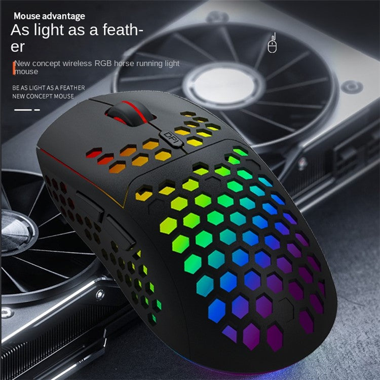 HEITIENIU BL110 2.4G Wireless Mouse 3200DPI Honeycomb Hollow Optical Mouse with RGB Light for PC, Laptop - Black