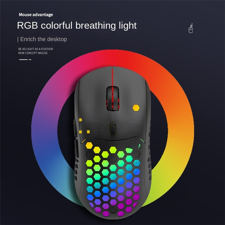 HEITIENIU BL110 2.4G Wireless Mouse 3200DPI Honeycomb Hollow Optical Mouse with RGB Light for PC, Laptop - Black