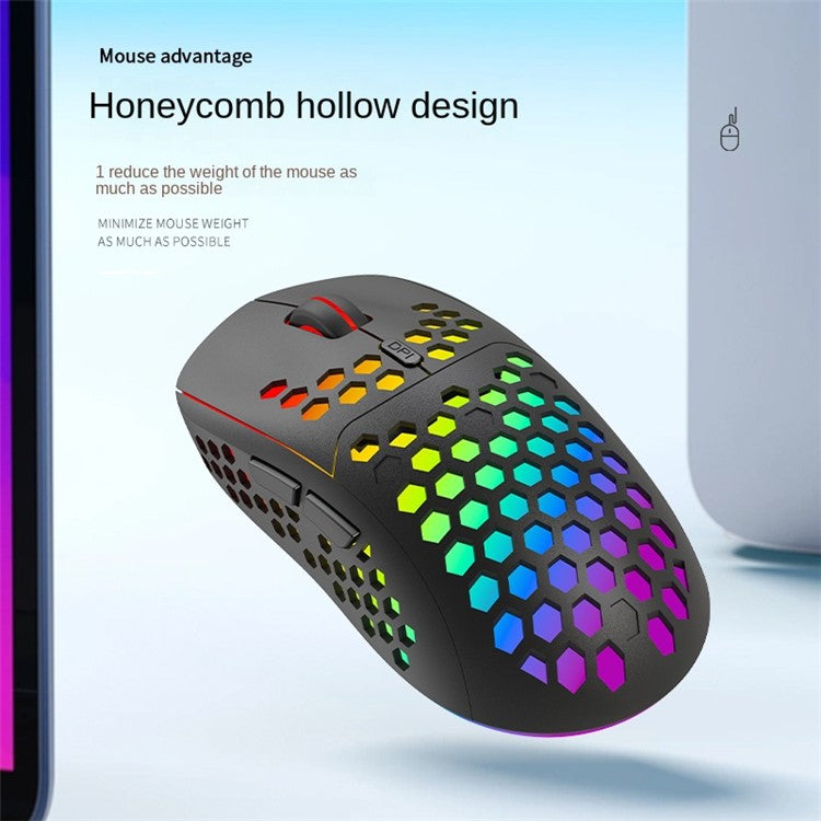 HEITIENIU BL110 2.4G Wireless Mouse 3200DPI Honeycomb Hollow Optical Mouse with RGB Light for PC, Laptop - Black