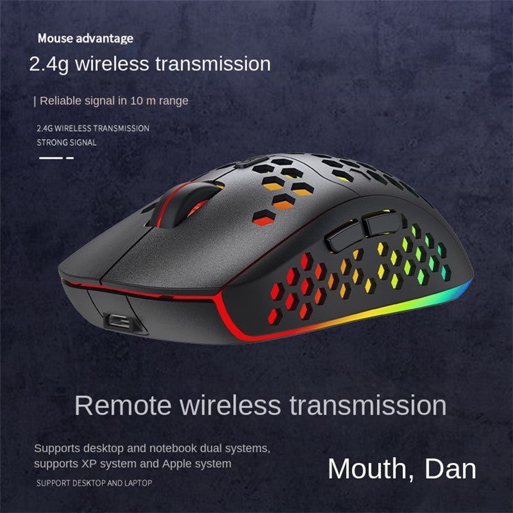 HEITIENIU BL110 2.4G Wireless Mouse 3200DPI Honeycomb Hollow Optical Mouse with RGB Light for PC, Laptop - White