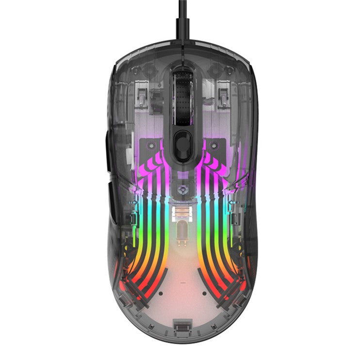 XUNFOX XYH10 USB Wired Transparent Mouse 6-Speed DPI 7 Keys Gaming Mouse with RGB Light for PC / Laptop - Black