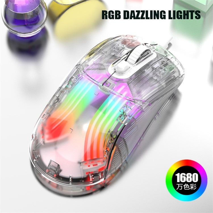 XUNFOX XYH10 USB Wired Transparent Mouse 6-Speed DPI 7 Keys Gaming Mouse with RGB Light for PC / Laptop - Black