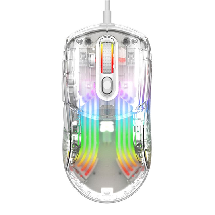 XUNFOX XYH10 USB Wired Transparent Mouse 6-Speed DPI 7 Keys Gaming Mouse with RGB Light for PC / Laptop - White