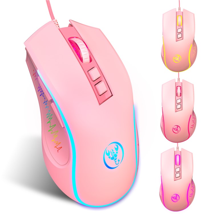 HXSJ X100 USB Wired Gaming Mouse 3600DPI Colorful Light Computer Laptop Mice - Pink