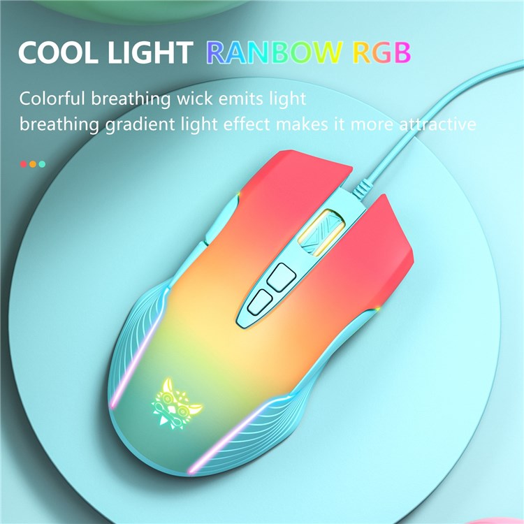 ONIKUMA CW905 USB Wired Mouse Optical Computer RGB Mouse with 800/1600/2400/3200/4800/6400 DPI Ergonomic Design Support Laptop PC Desktop Computer - Blue